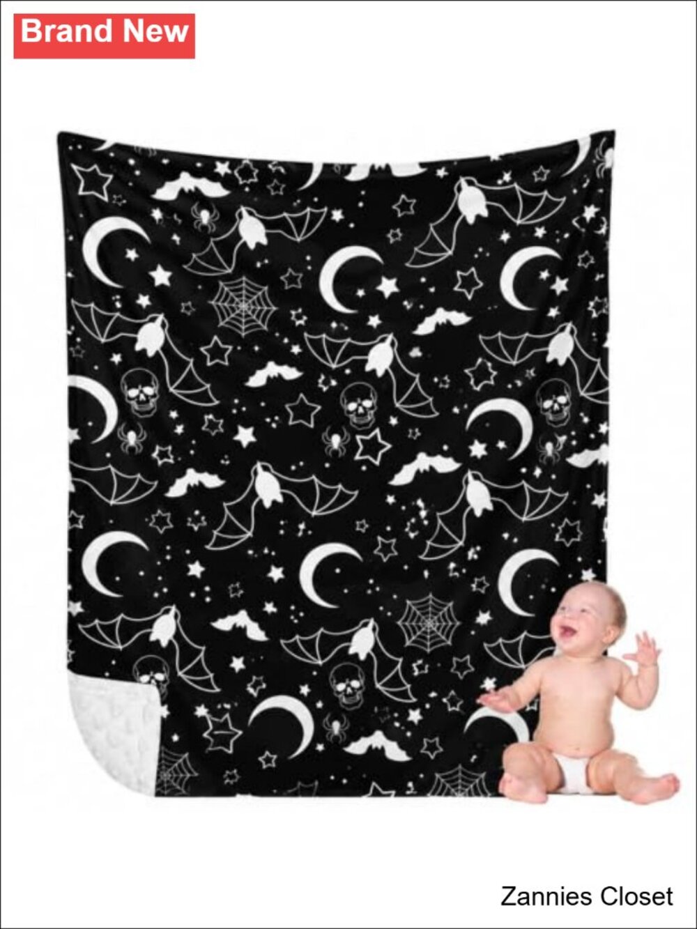 👻 Gothic Flannel Baby Blanket Bat Moon Star Print Soft Throw 76 x 100 cm
